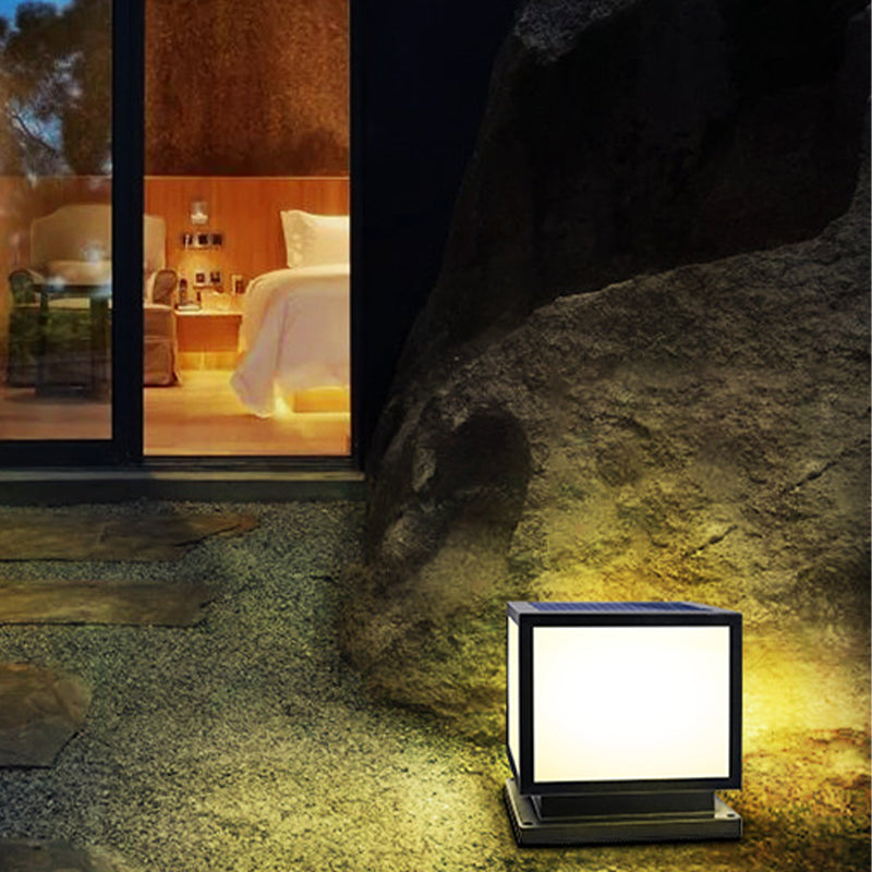 Square Pillar Lamp Solar Energy Outdoor Light with Stainless Steel for Patio