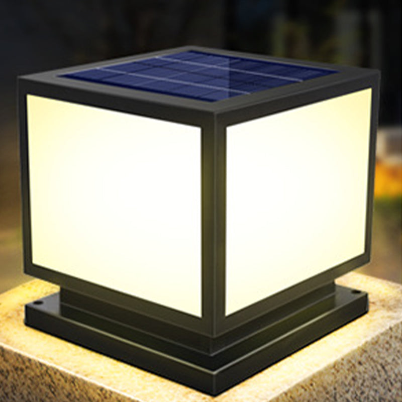 Square Pillar Lamp Solar Energy Outdoor Light with Stainless Steel for Patio