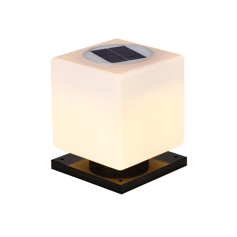 LED Solar Energy Pillar Lamp Square Outdoor Light with Acrylic Shade for Patio