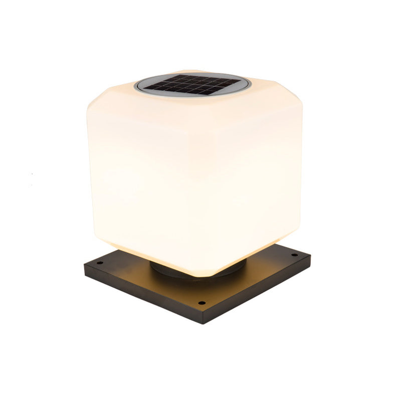 LED Solar Energy Pillar Lamp Square Outdoor Light with Acrylic Shade for Patio
