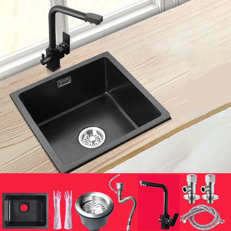 Black Undermount Kitchen Sink Single Bowl Quartz Sink with Faucet