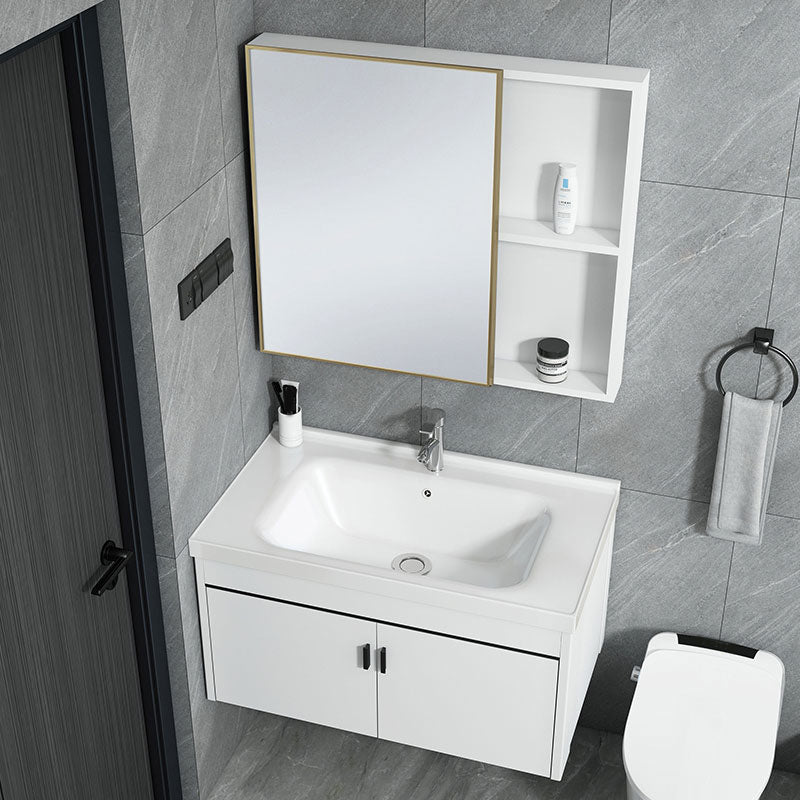 Contemporary Sink Vanity Solid Color Mirror Cabinet Space Saver Vanity for Bathroom