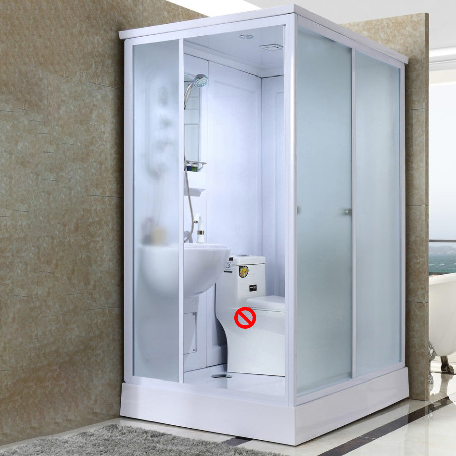 Frosted Glass Single Sliding Shower Enclosure Framed Shower Kit in White