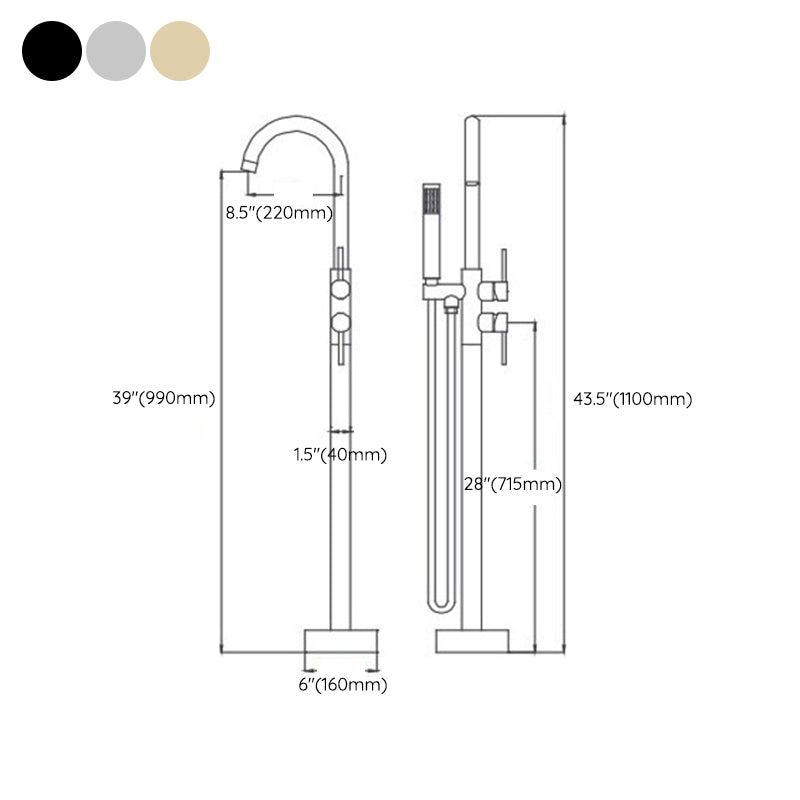 Floor Mounted Freestanding Bathtub Faucet Modern Style Metal Freestanding Faucet