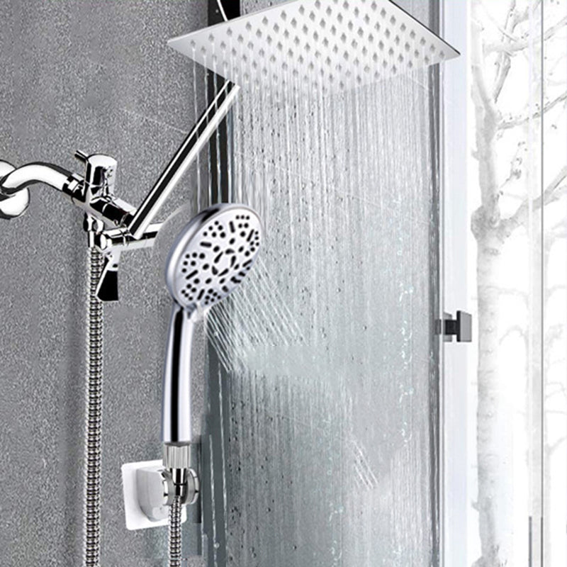 Modern Style Dual Shower Head 9-Spray Silver Wall-Mount Showerhead