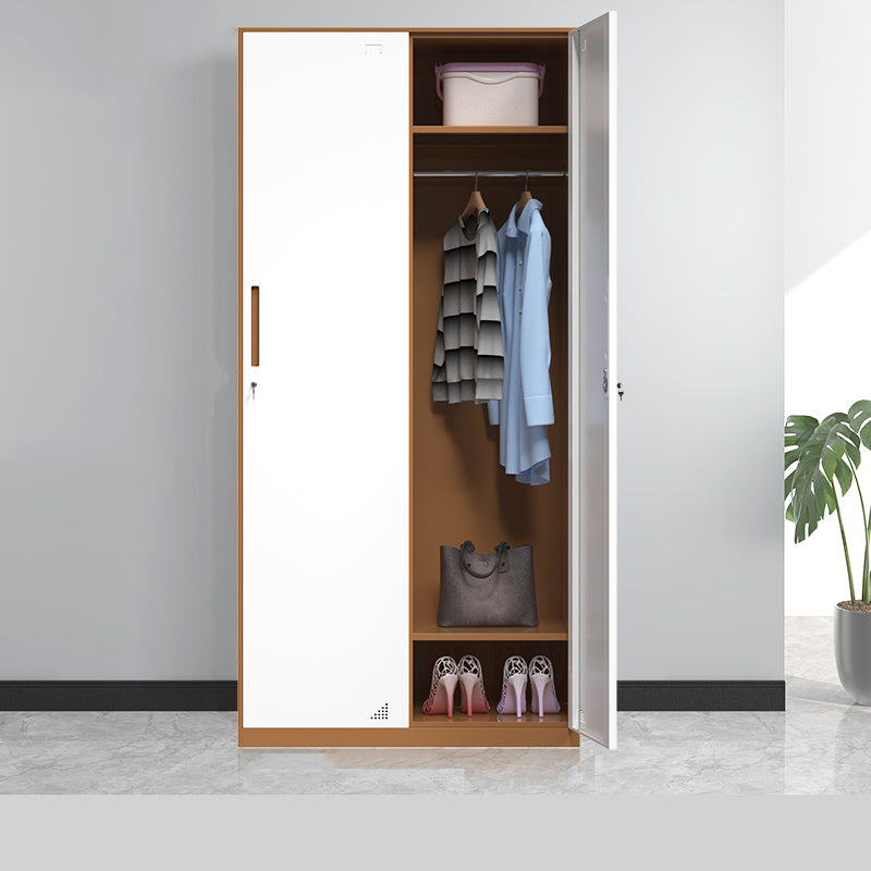 Hinged Wardrobe Armoire with Garment Rod Steel Wardrobe Cabinet