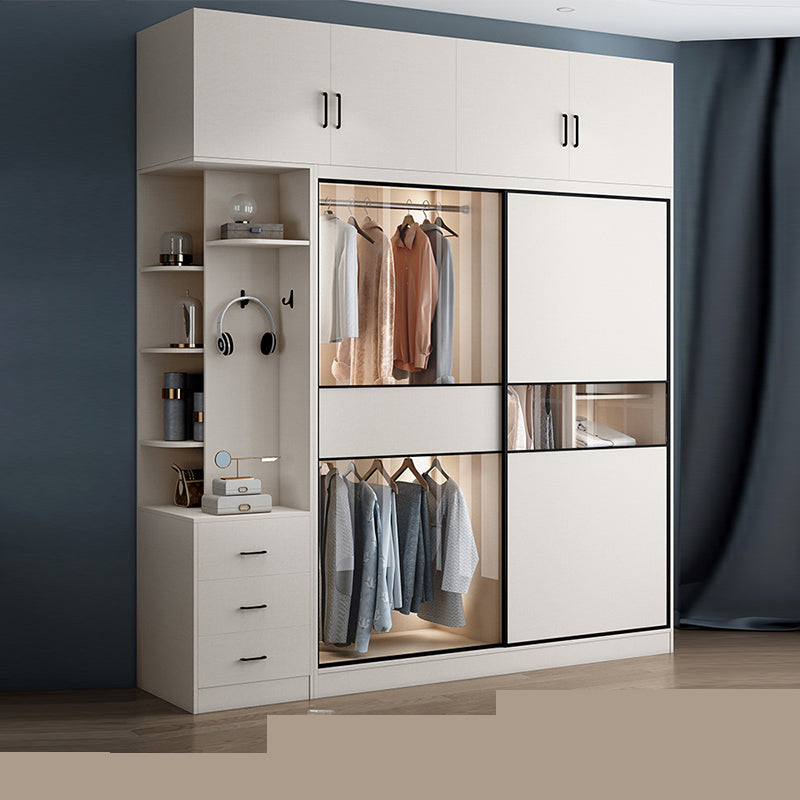White Colour Wooden Wardrobe Cloth Rod Included Wardrobe Closet with Sliding Doors