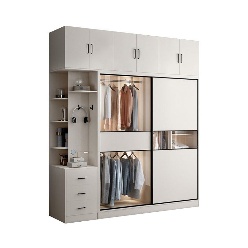 White Colour Wooden Wardrobe Cloth Rod Included Wardrobe Closet with Sliding Doors