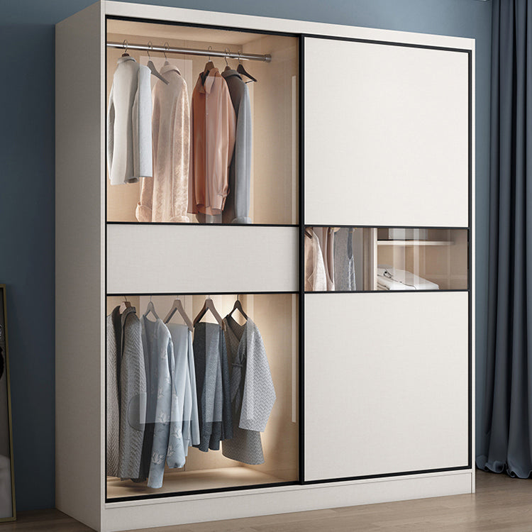White Colour Wooden Wardrobe Cloth Rod Included Wardrobe Closet with Sliding Doors