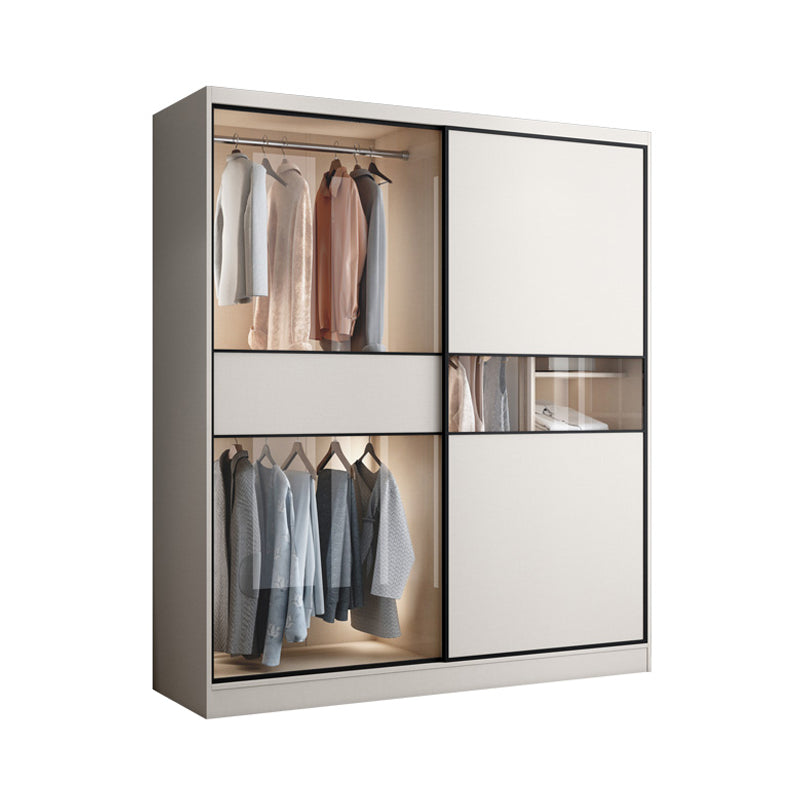 White Colour Wooden Wardrobe Cloth Rod Included Wardrobe Closet with Sliding Doors