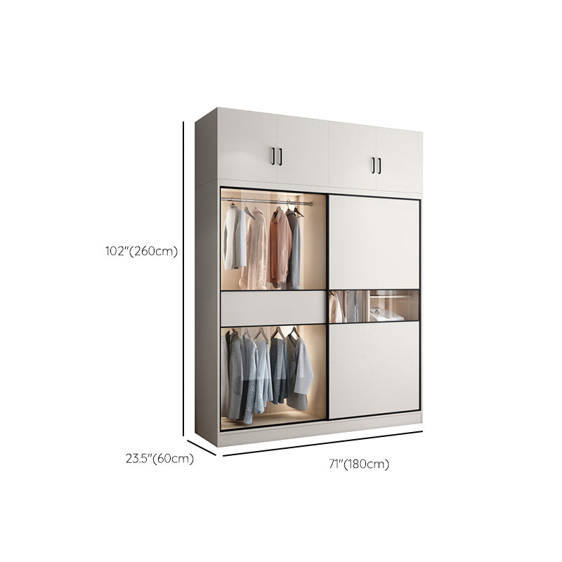 White Colour Wooden Wardrobe Cloth Rod Included Wardrobe Closet with Sliding Doors