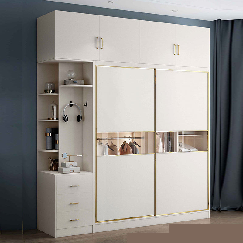 White Colour Wooden Wardrobe Modern Cloth Rod Included Wardrobe Closet