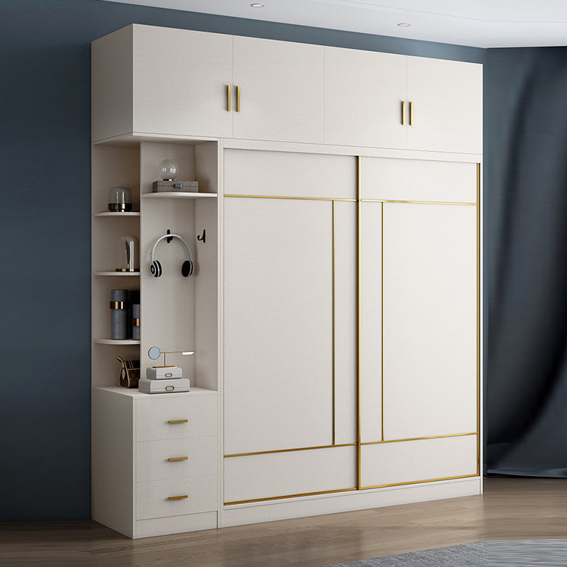 White Colour Wooden Wardrobe Modern Cloth Rod Included Wardrobe Closet
