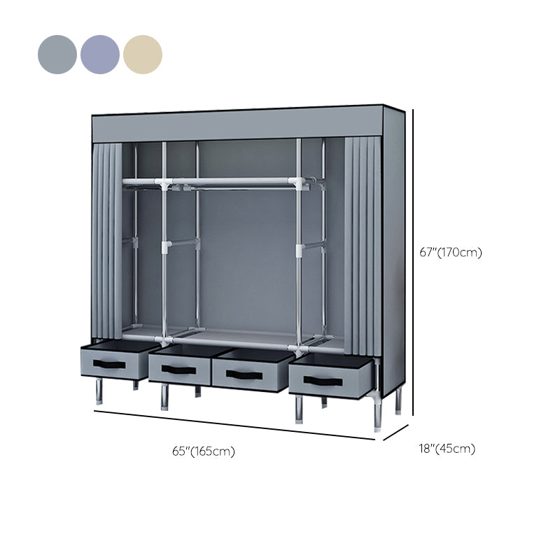 Matte Finish Wardrobe for Home Modern Style Storage Cabinet with Metal Frame