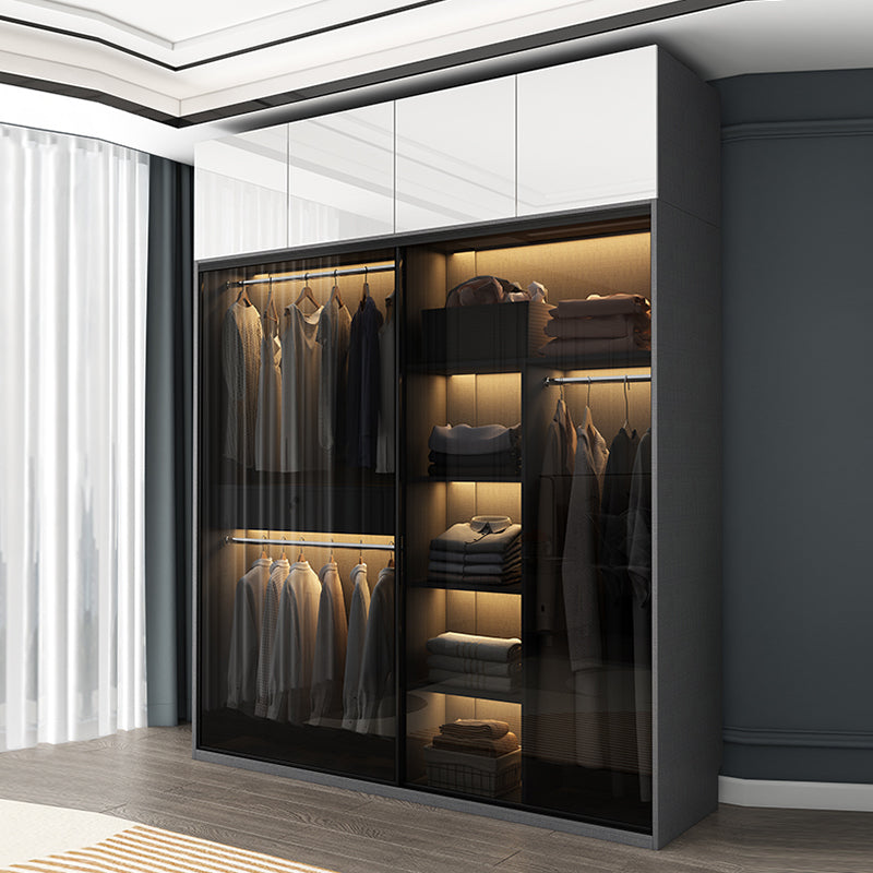 Modern Style Glass Wardrobe Black Colour Wardrobe Closet with Sliding Door