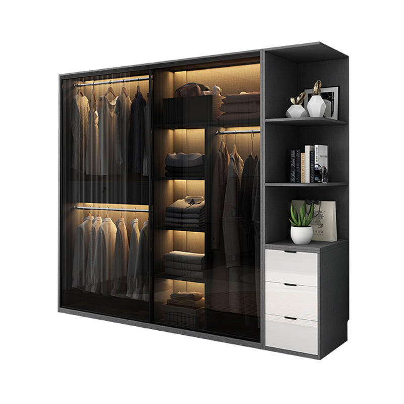 Modern Style Glass Wardrobe Black Colour Wardrobe Closet with Sliding Door