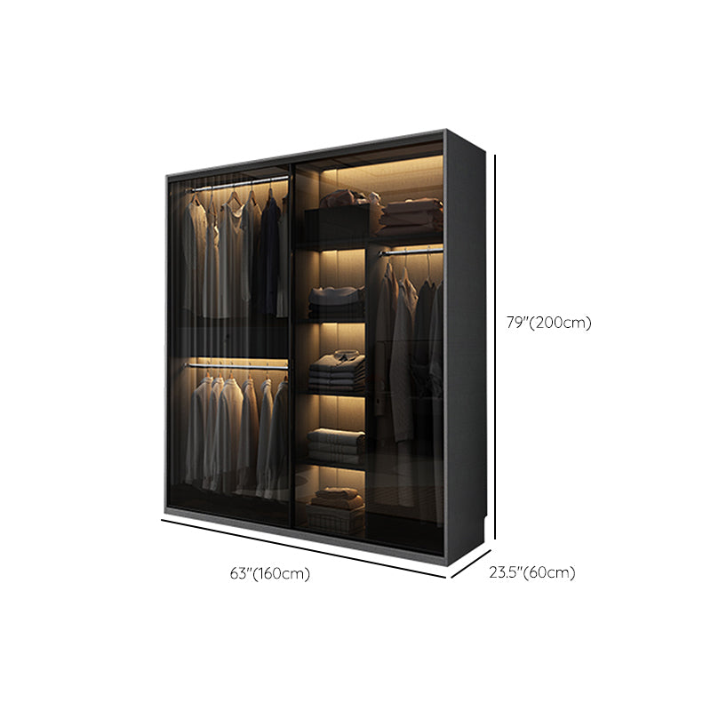 Modern Style Glass Wardrobe Black Colour Wardrobe Closet with Sliding Door