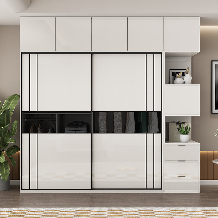 White Colour Wooden Wardrobe Cloth Rod Included Wardrobe Closet with Shelves