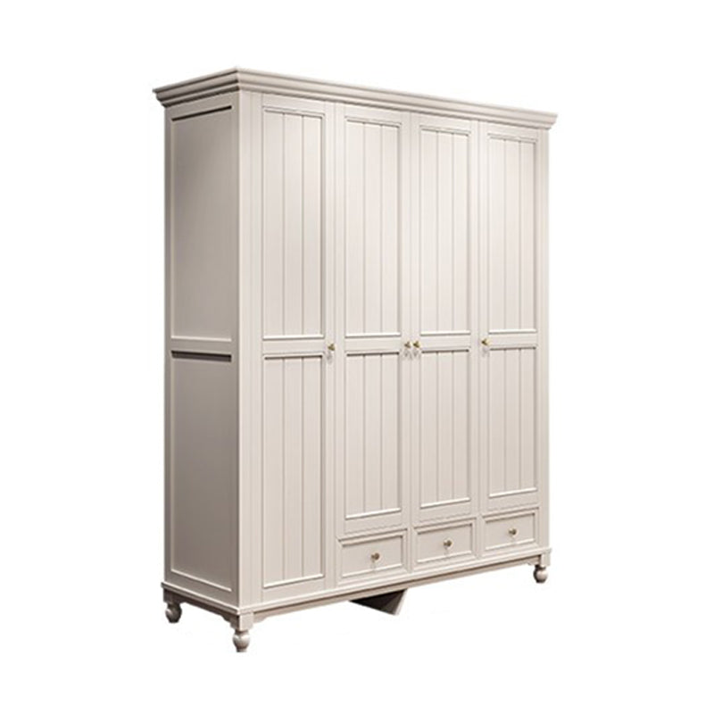 French Country White Wardrobe for Bedroom Rubberwood Cabinet with Drawers