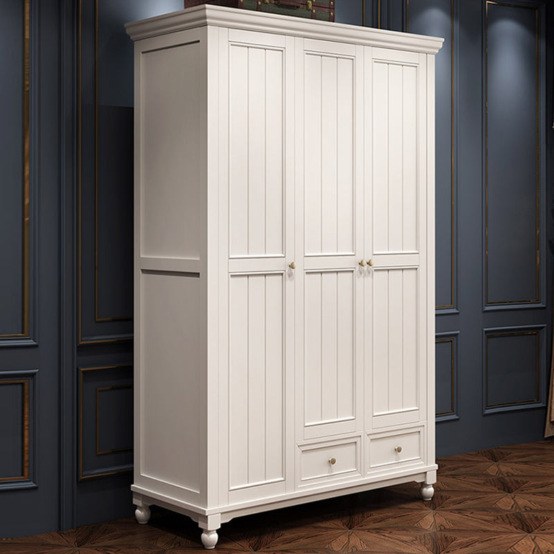 French Country White Wardrobe for Bedroom Rubberwood Cabinet with Drawers