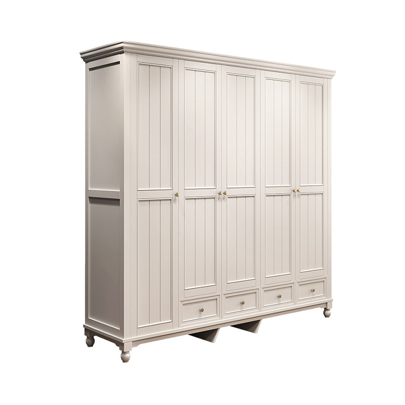 French Country White Wardrobe for Bedroom Rubberwood Cabinet with Drawers