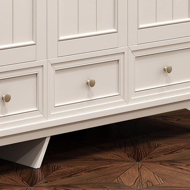 French Country White Wardrobe for Bedroom Rubberwood Cabinet with Drawers