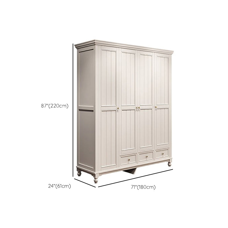 French Country White Wardrobe for Bedroom Rubberwood Cabinet with Drawers