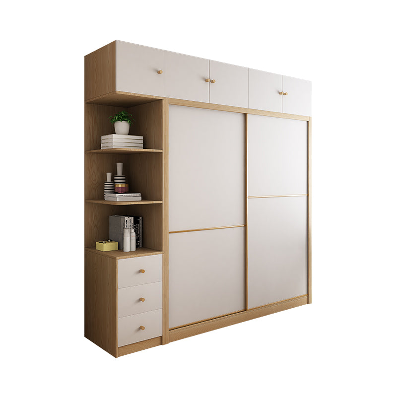 Contemporary Wooden Wardrobe Modern Cloth Rod Included Wardrobe Closet for Bedroom