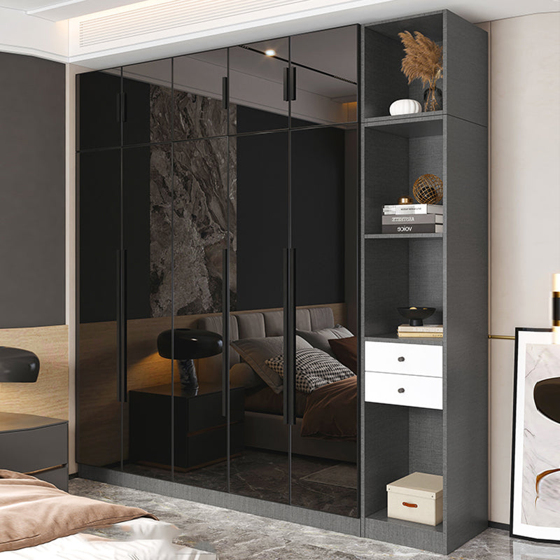 Black Color Glass Wardrobe Soft Close Door Wardrobe Closet for Home