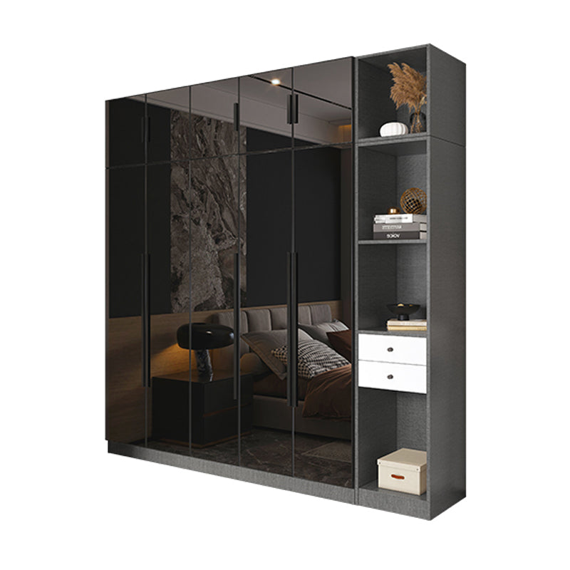 Black Color Glass Wardrobe Soft Close Door Wardrobe Closet for Home