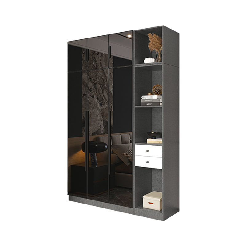 Black Color Glass Wardrobe Soft Close Door Wardrobe Closet for Home