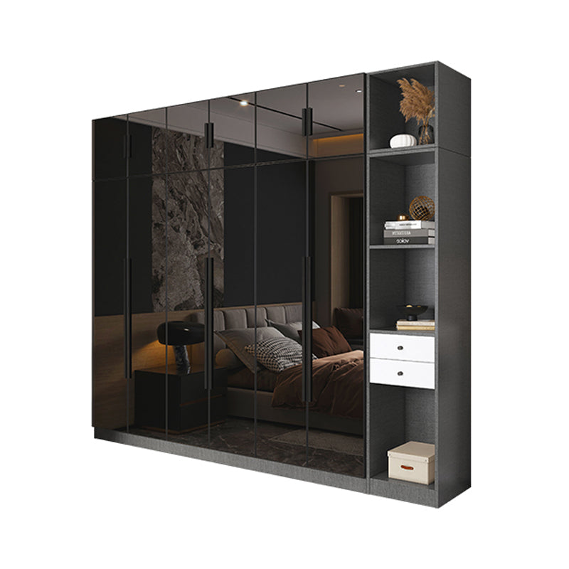 Black Color Glass Wardrobe Soft Close Door Wardrobe Closet for Home