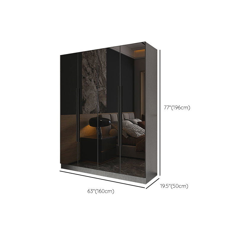Black Color Glass Wardrobe Soft Close Door Wardrobe Closet for Home