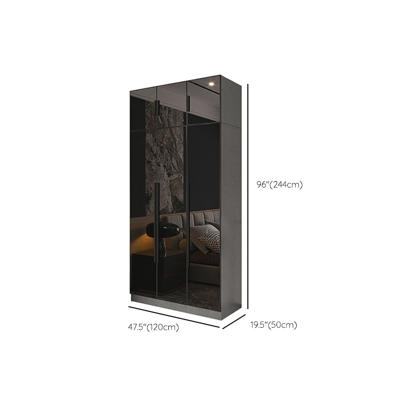 Black Color Glass Wardrobe Soft Close Door Wardrobe Closet for Home