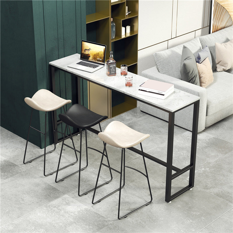 Modern Bar Table Set 1/4 Pieces Marble Counter Table with Upholstered Stools