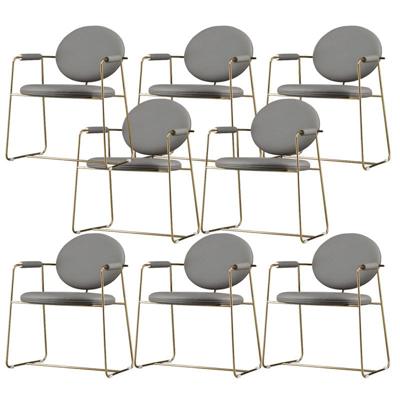 Glam Arm Chair Leather Open Back Dining Chair for Dining Room