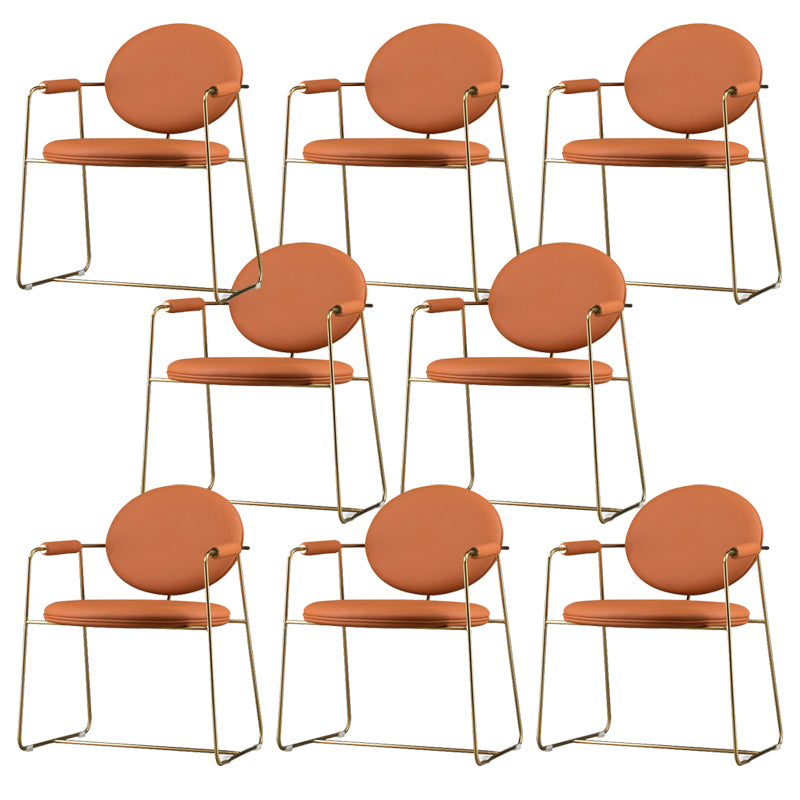 Glam Arm Chair Leather Open Back Dining Chair for Dining Room