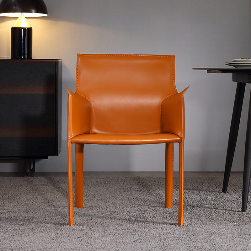 Modern Arm Chair Leather Indoor Dining Chair with Metal Base