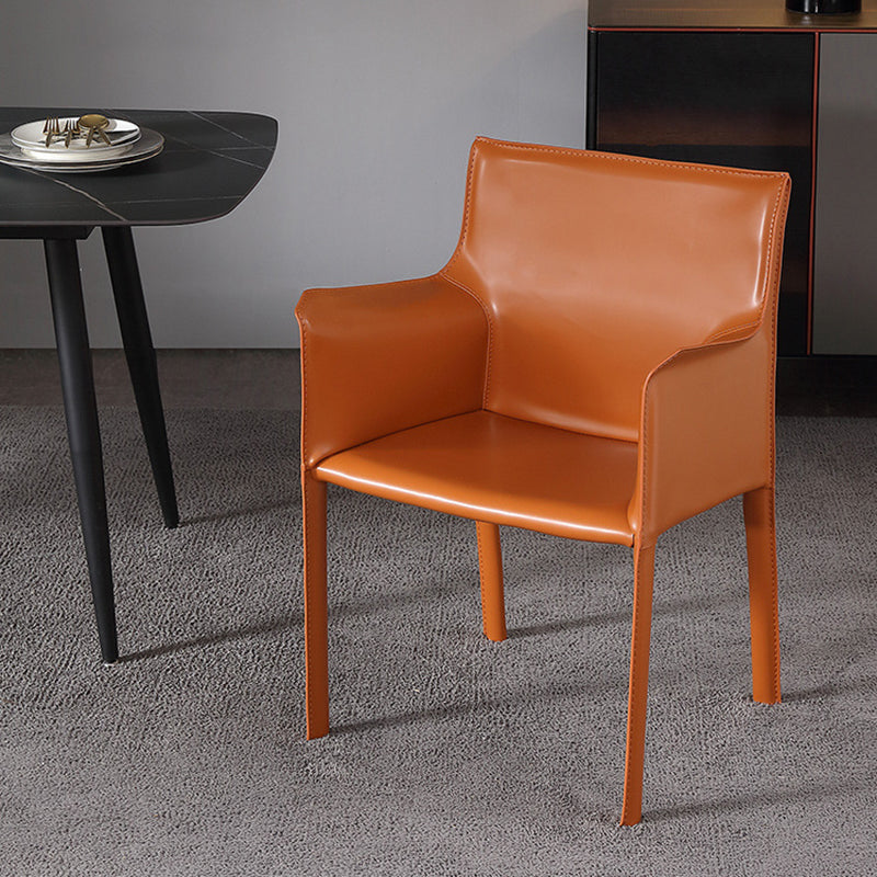 Modern Arm Chair Leather Indoor Dining Chair with Metal Base