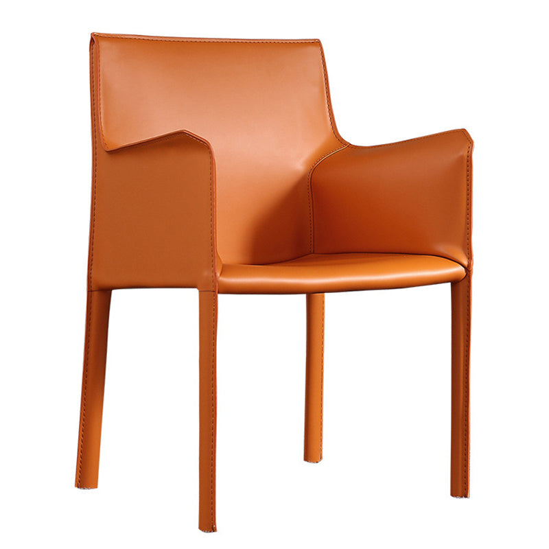 Modern Arm Chair Leather Indoor Dining Chair with Metal Base