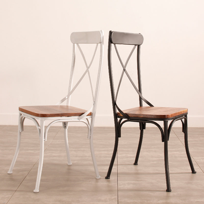 Industrial Cross Back Side Chair Metal Dining Armless Indoor Chair