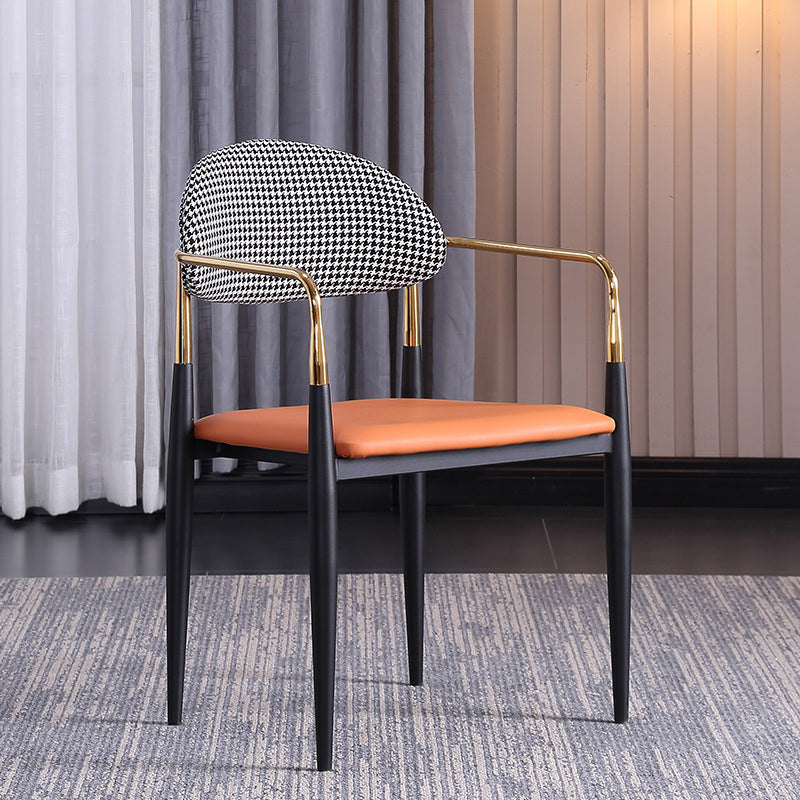 Glam Arm Chair Leather Metal Base Dining Chair for Dining Room