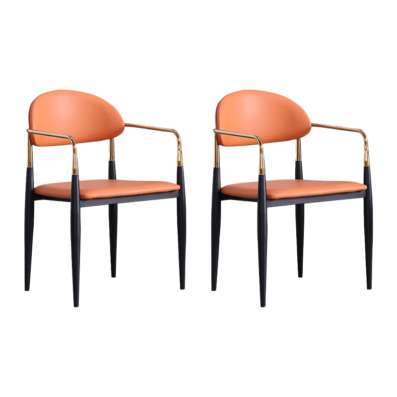 Glam Arm Chair Leather Metal Base Dining Chair for Dining Room