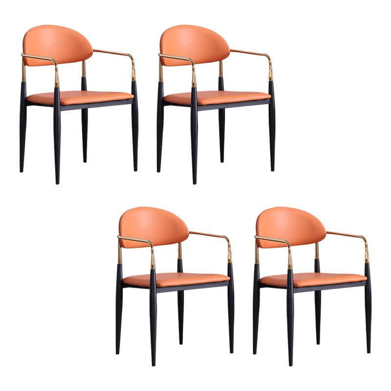 Glam Arm Chair Leather Metal Base Dining Chair for Dining Room