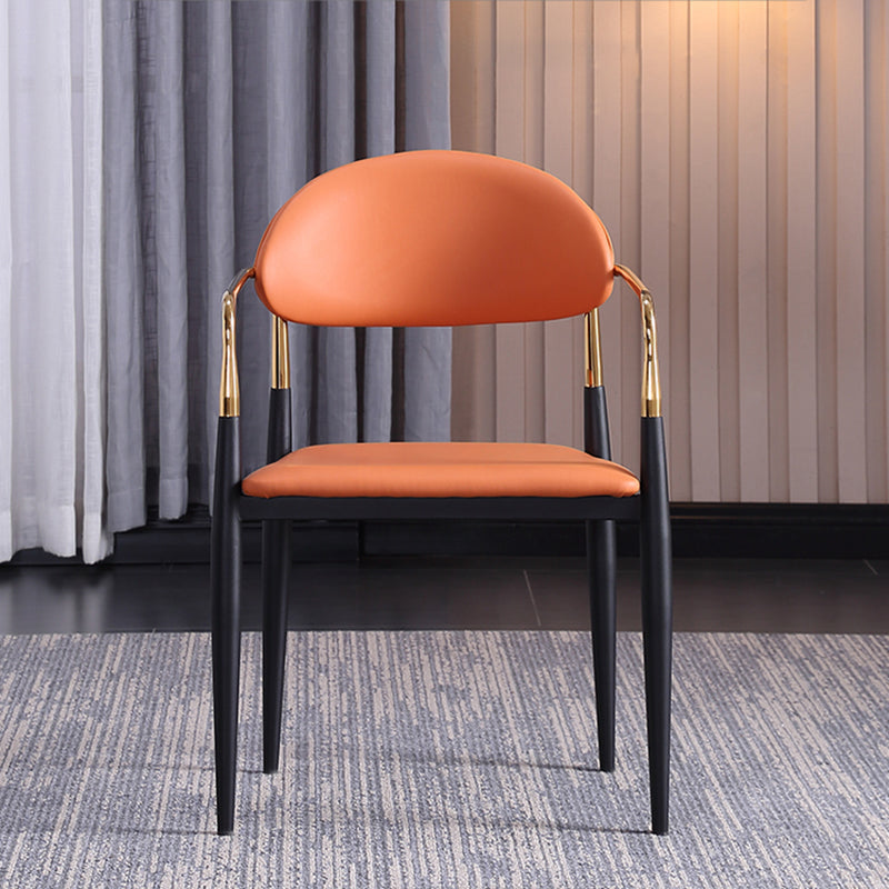 Glam Arm Chair Leather Metal Base Dining Chair for Dining Room