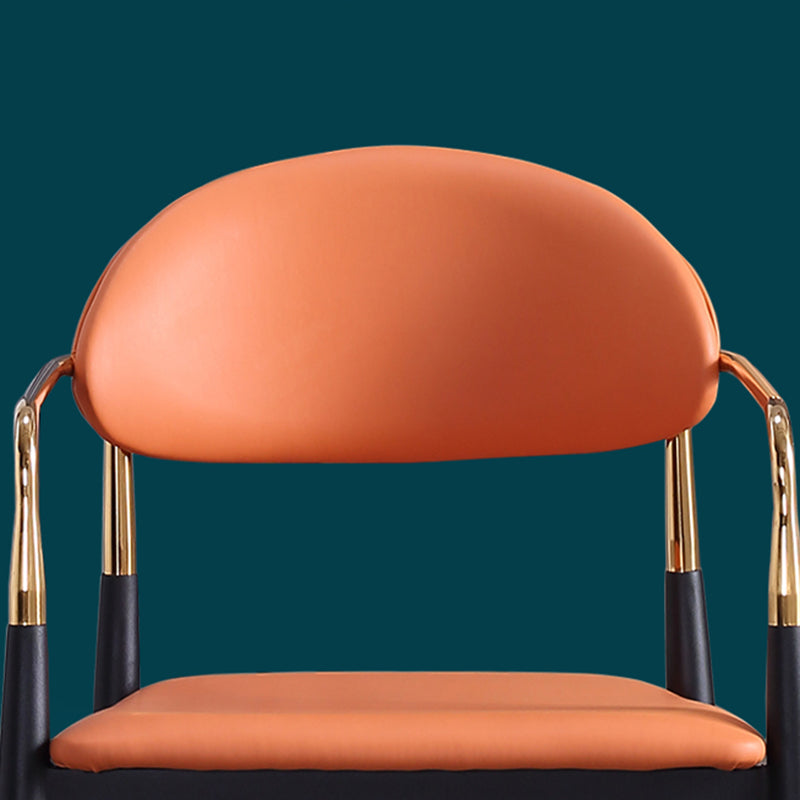 Glam Arm Chair Leather Metal Base Dining Chair for Dining Room