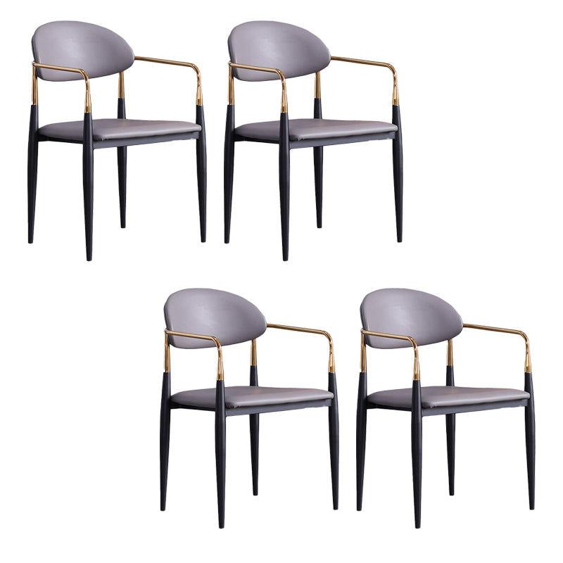 Glam Arm Chair Leather Metal Base Dining Chair for Dining Room