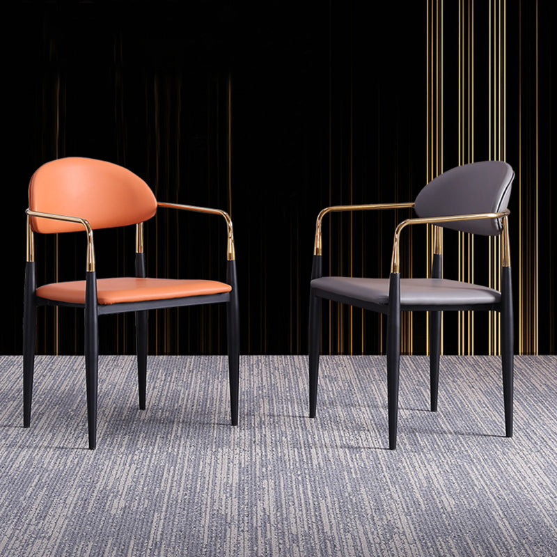 Glam Arm Chair Leather Metal Base Dining Chair for Dining Room