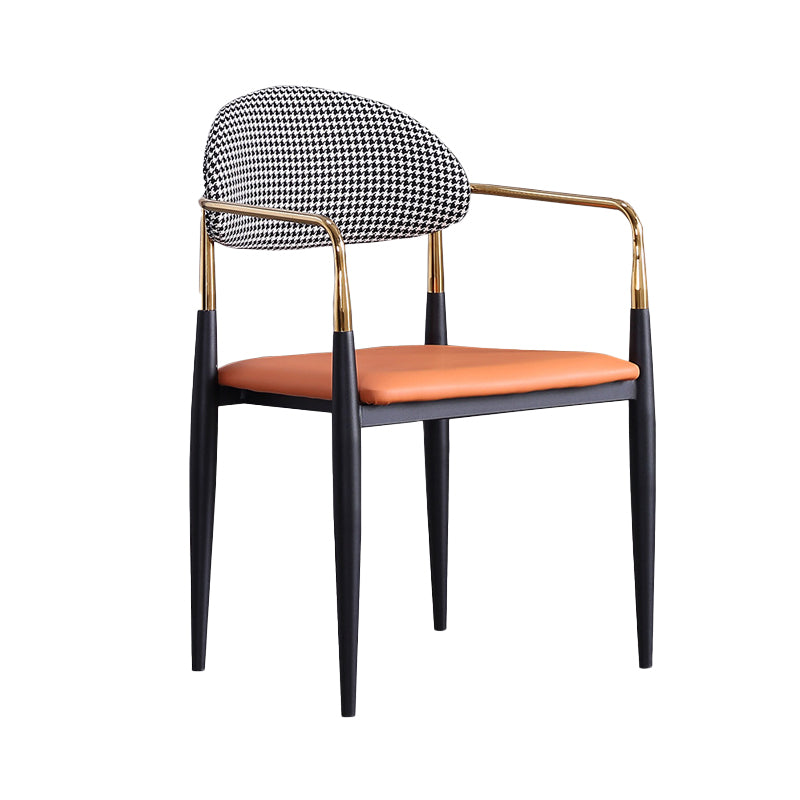 Glam Arm Chair Leather Metal Base Dining Chair for Dining Room