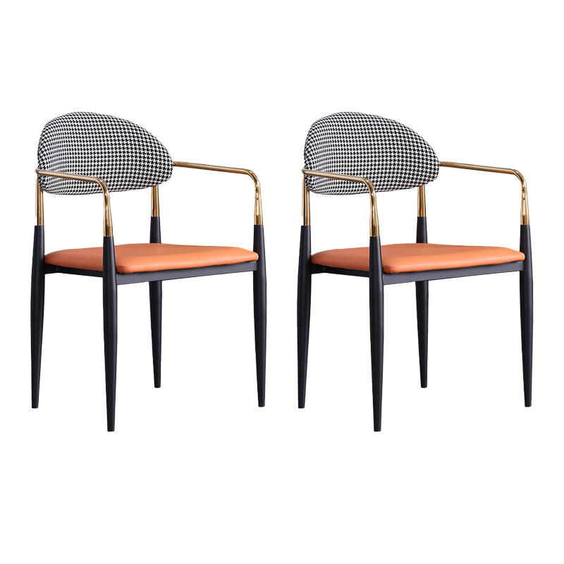 Glam Arm Chair Leather Metal Base Dining Chair for Dining Room